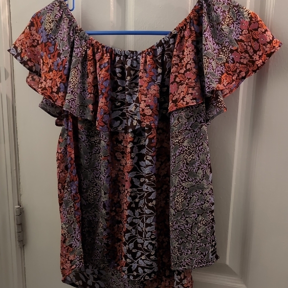 Anthropologie: Maeve Ruffled Orange And Brown Blouse - Picture 6 of 8